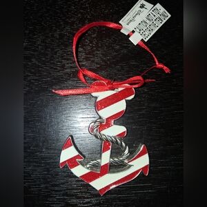 Disney Parks Red & White Sparkly Mickey Mouse Anchor Nautical Christmas Ornament